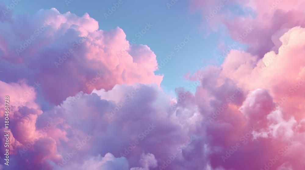 Fototapeta premium Soft Pastel Clouds in a Clear Sky During Sunset with Shades of Pink and Blue Creating a Dreamy and Serene Atmosphere in the Open Air