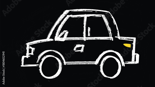Hand-drawn car illustration in white chalk style on a black background simple vehicle drawing for transportation and design projects
