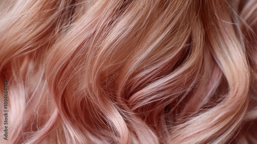Naklejka premium Close-up of Soft Wavy Hair in Shades of Pink and Peach Highlighting Texture and Luster for Beauty and Fashion Themes
