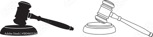 judge gavel silhouette vector, a judge s gavel and sounding block in silhouette and line art style