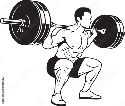 Fitness Barbell Squat Workout Silhouette Vector, Men exercising, gym icons Vector,