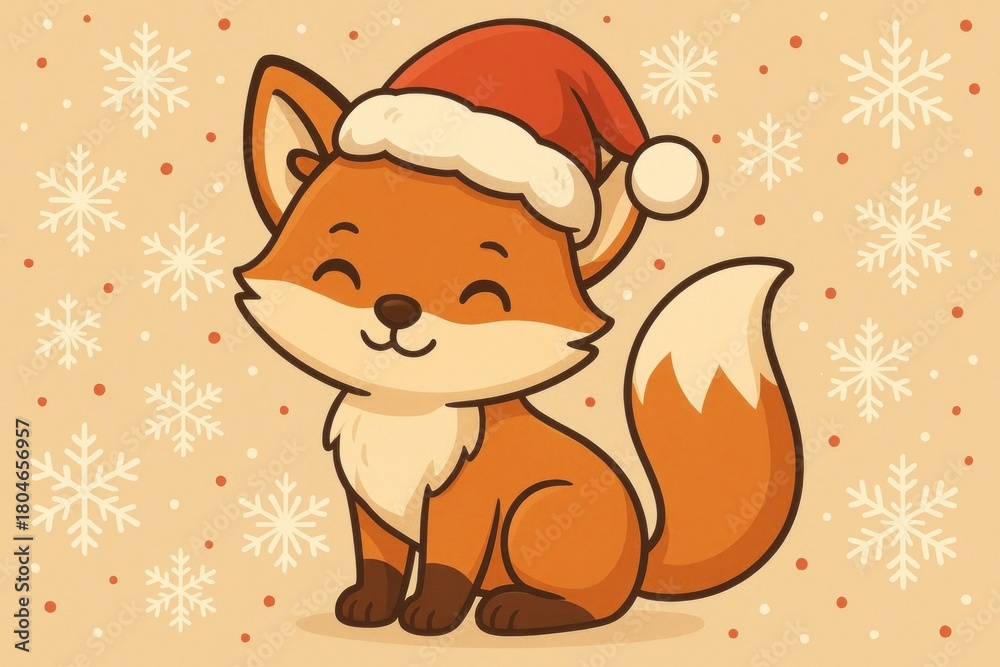Obraz premium Cute fox wearing Santa hat background
