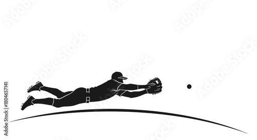 Dynamic baseball player diving to catch the ball in a stunning play, perfect for sports marketing and team spirit visuals, originally a vector art