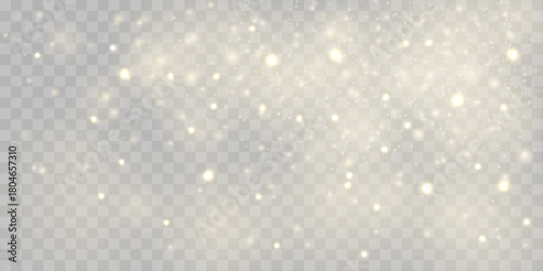 Golden dust sparkles in radiant waves, creating a magical flare that glows with soft shimmering light. Particles drift freely, forming festive and luxurious textures. Background PNG.
