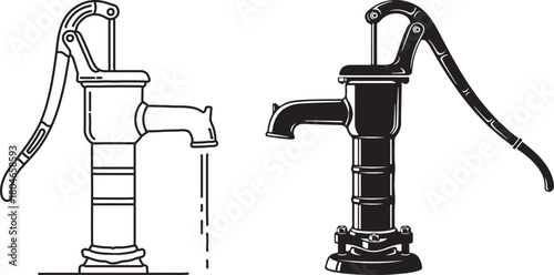 hand operated water pumps silhouette, Old Hand Water Pump with Bucket Silhouette
