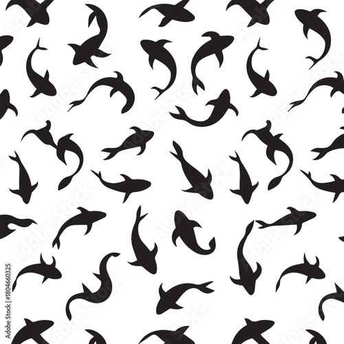 koi seamless silhouette pattern scattered swimming carp vector