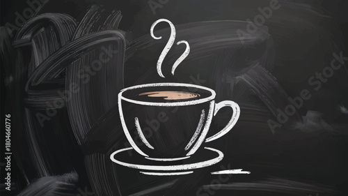 Chalk drawing of a steaming cup of coffee simple line art on a blackboard perfect for cafe menus and coffee shop promotions