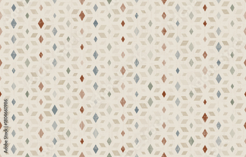 Christmas abstract winter background, Isometric hexagon geometric pattern with cube illusion, Seamless vector illustration, rhombus segments, subtle texture. Retro vintage muted neutral colors