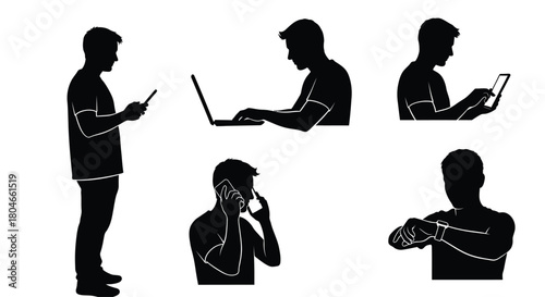 Digital Lifestyle: Silhouettes of People Interacting with Modern Technology and Communication Devices
