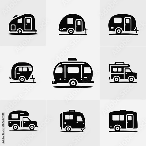 rv icons set six silhouette travel trailers campers motorhome