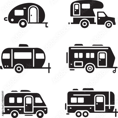 rv silhouette icons various travel trailers teardrop truck camper