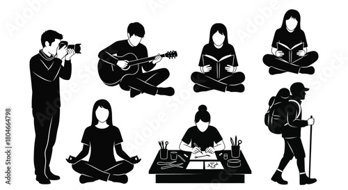 Diverse Hobbies and Leisure Activities Collection - People Engaging in Recreation Silhouettes