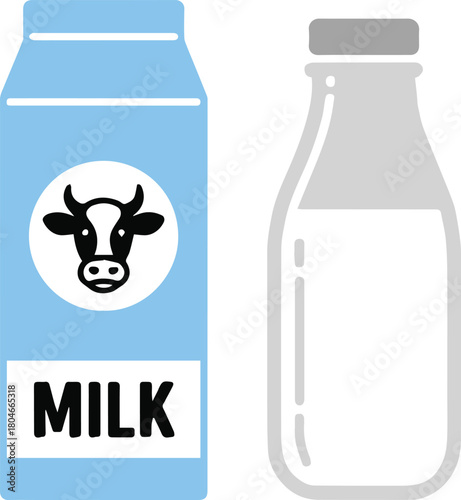 milk carton and bottle packaging icons outline vector set