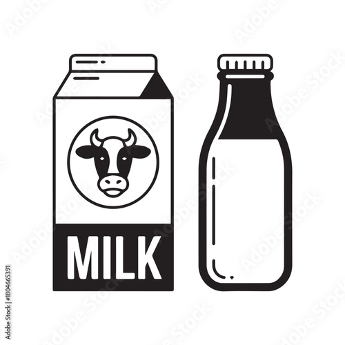 milk bottle and carton simple silhouette icons vector pack