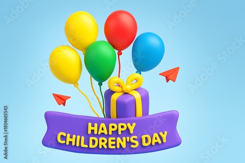 Happy children s day celebration with balloons and gift