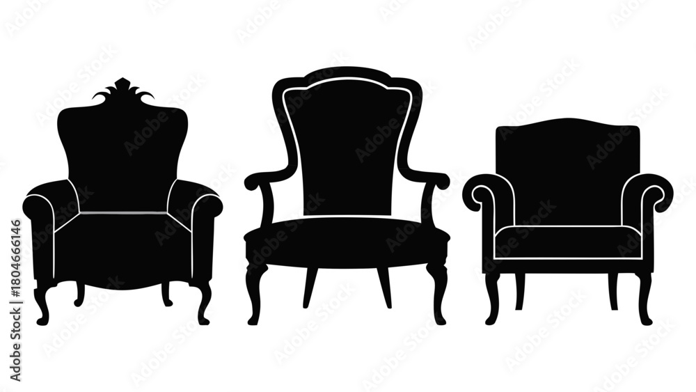 Fototapeta premium Silhouetted Collection Elegant Armchairs for Home Decor and Design Projects