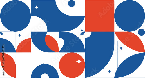 minimalism abstract geometric pattern circles semicircles blue red