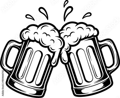 Beer mugs toasting silhouette vector design for celebration, party, cheers, pub, Oktoberfest and drink-themed decoration