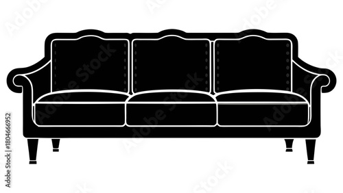 Elegant Black Silhouette of a Classic Three-Seater Sofa, a Timeless Vector Icon for Interior Design and Home Furnishing Concepts