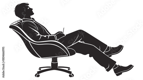 Silhouette of Relaxed Professional Lounging Comfortably in a Stylish Chair
