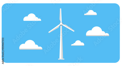 Clean Energy Wind Turbine in Blue Sky with Clouds Renewable Power Concept green energy