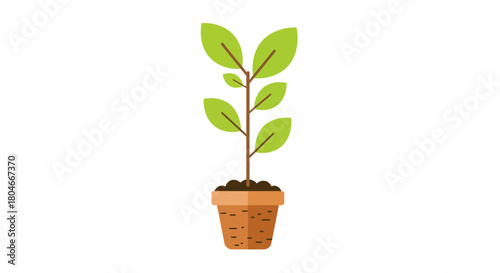 Young Plant Growing in a Clay Pot Flat Vector Illustration green energy