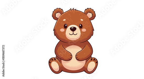 Cute Baby Brown Bear Sitting Cartoon Illustration