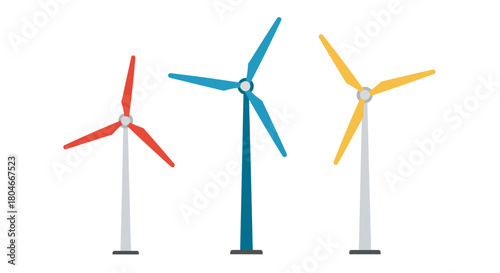 Colorful Wind Turbines Generating Clean Energy Renewable Power Illustration green energy