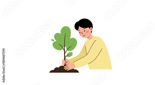 Young Man Planting a Tree Sustainable Living and Environmental Conservation Concept green energy