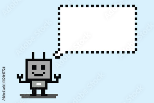Cartoon pixel art of humanoid robot learning toy robotic engineer bot machine business vector character automation electronic background 8 bit artificial intelligence android.