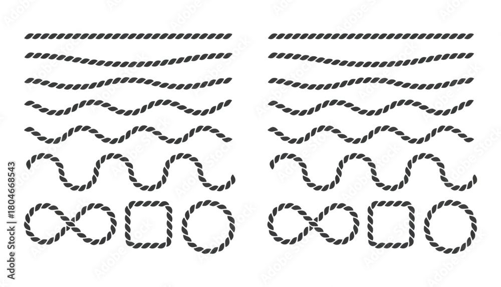 Fototapeta premium Various rope designs including straight wavy and geometric shapes vector