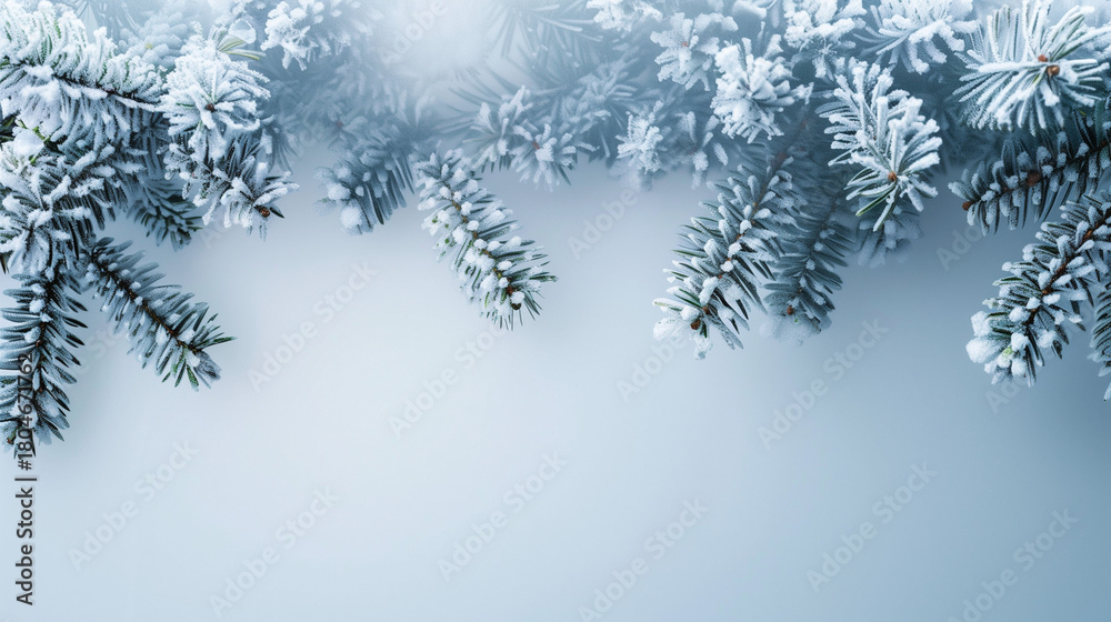 Obraz premium Snowy Pine Branches - - Snowy Pine Branches with Frost on Tree