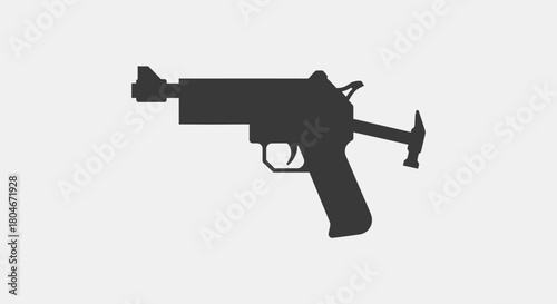 Silhouette of a handgun modified with a hammer, set against a plain background.