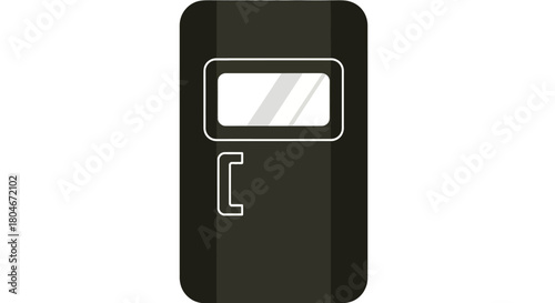 A black riot control shield with a handle and a viewing window.