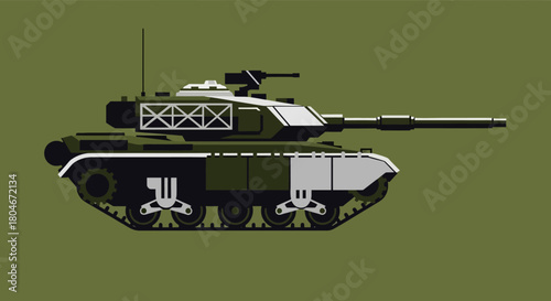 A military tank, depicted in a stylized, flat vector graphic, showing its side profile against a solid background.