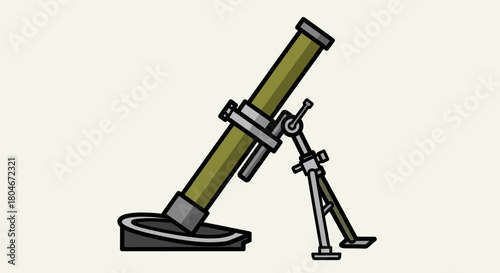 A cartoon illustration of a mortar, a military weapon, ready for use.