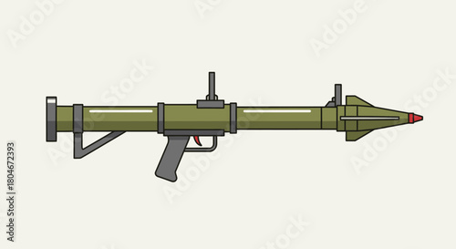 Illustration of a green rocket propelled grenade launcher with a red tip on a plain background.