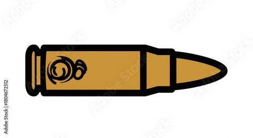 A stylized illustration of a single bullet with an ornate design.
