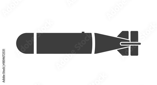Silhouette of a torpedo, a self-propelled underwater missile, against a white background.