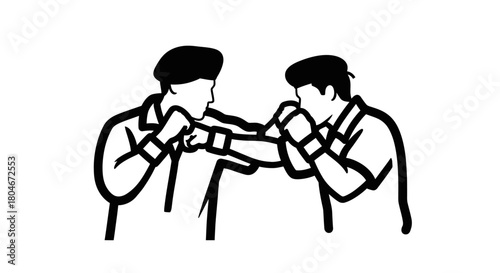 Two figures engaged in a boxing match, throwing punches at each other.