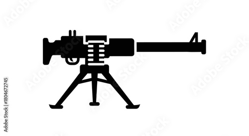 Silhouette of a heavy machine gun on a tripod, ready for use.