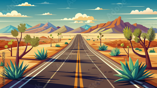 A straight expanse of highway on New Mexico state route 90, north of Lordsburg, south of Silver City through high arid desert with yucca plants
