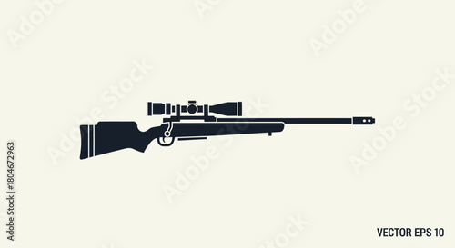 Silhouette of a sniper rifle with scope, lying horizontally against a light background.