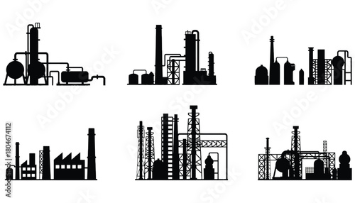 Silhouettes of industrial facilities and factories on a white background