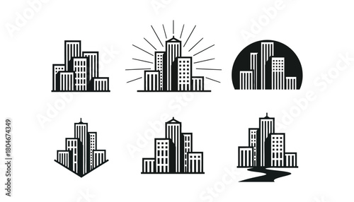 City skyline logo design urban building architecture vector set