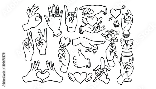 Vector hand gestures collection doodle art illustration design