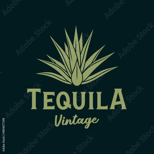 Tequila Vintage Logo with Agave Plant Illustration.