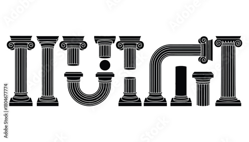 Black and white illustration of various architectural column designs