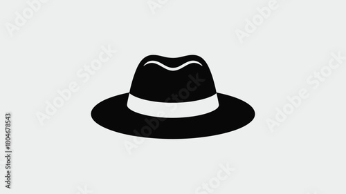 Black fedora hat icon simple flat vector illustration isolated on white background