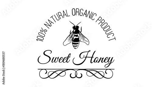 Sweet honey organic product natural bee honey label design vector